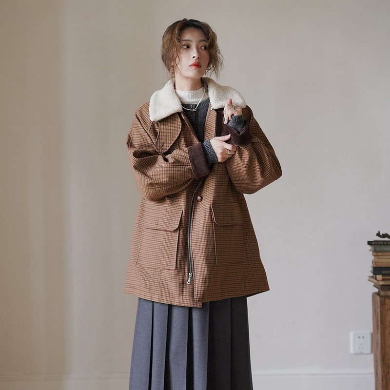 千鳥格外套式羽絨服|外套|秋冬款|Sora-1092 - 女大衣/外套 - 聚酯纖維 