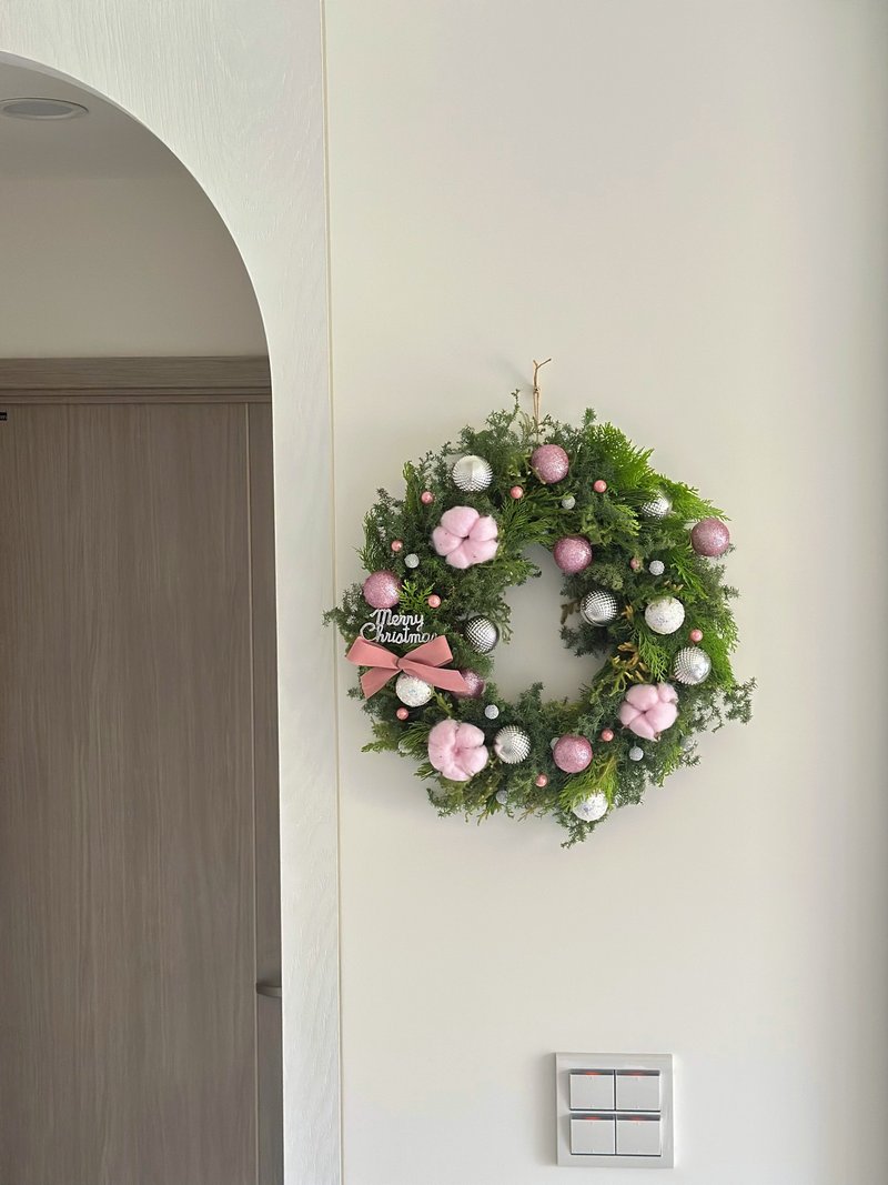 銀粉色系聖誕花圈 新鮮雪松 / 永生不凋雪松 40cm - 乾燥花/永生花 - 植物．花 