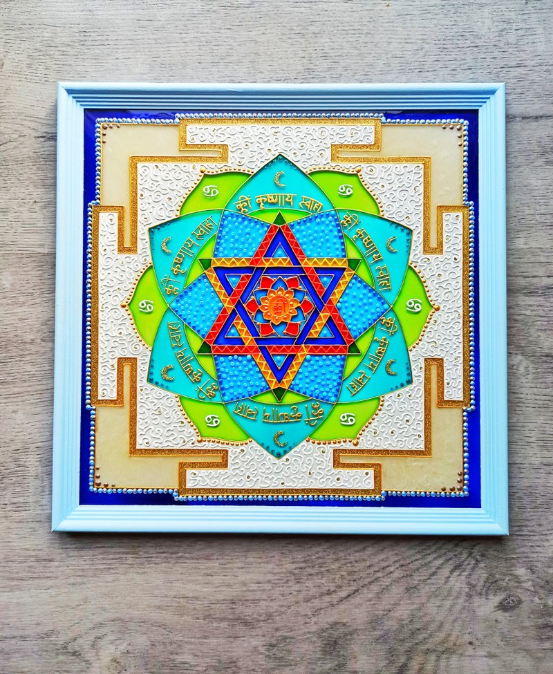 月亮yantra Chandra冥想行星yantra Tantra装饰瑜伽礼物治疗 - 壁貼/牆壁裝飾 - 玻璃 多色