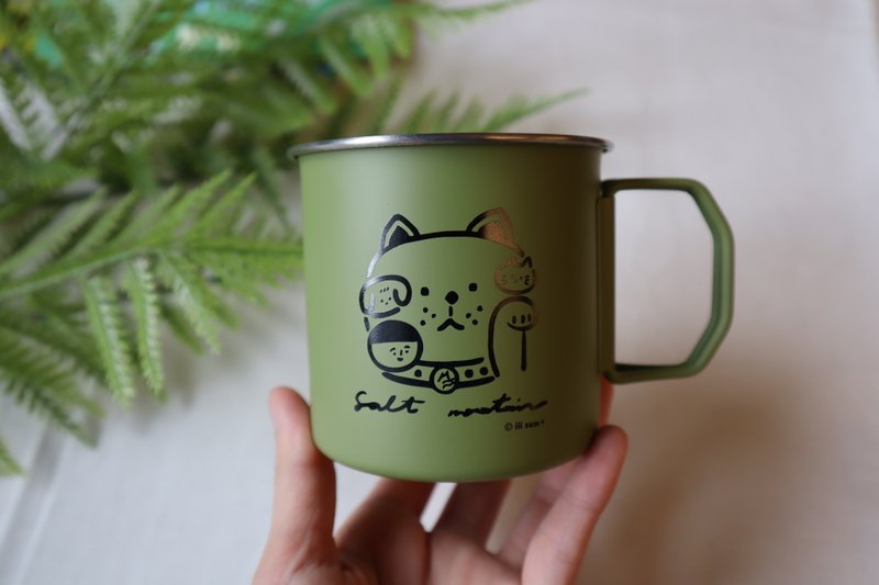 Tainan Salt Mountain Themed Lucky Cat Kenji Family Stainless Steel Camping Cup Folding Handle - ชุดเดินป่า - สแตนเลส 