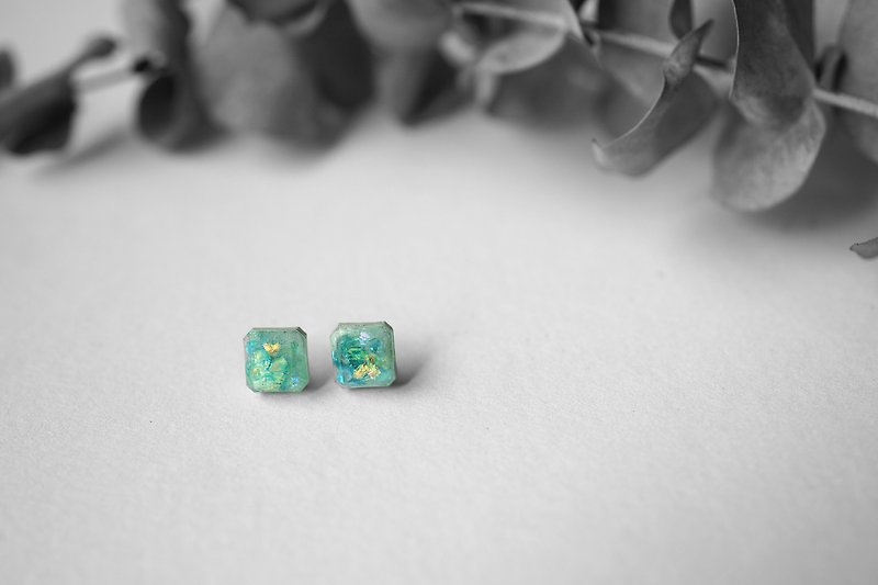 Magic Gemstone Series-Green Jade Cement Ear Pins - ต่างหู - ปูน สีเขียว
