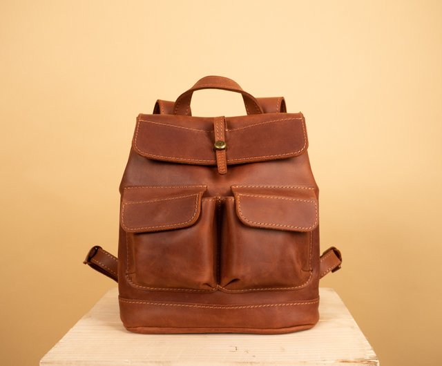 Cognac Brown Real Leather Backpack Real Leather 