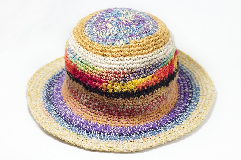 Hand twist cotton Linen knit cap / knit cap / hat / crochet hats / straw hat - mixing Sari line Lavender Forest (limit one) - Hats & Caps - Cotton & Hemp Multicolor