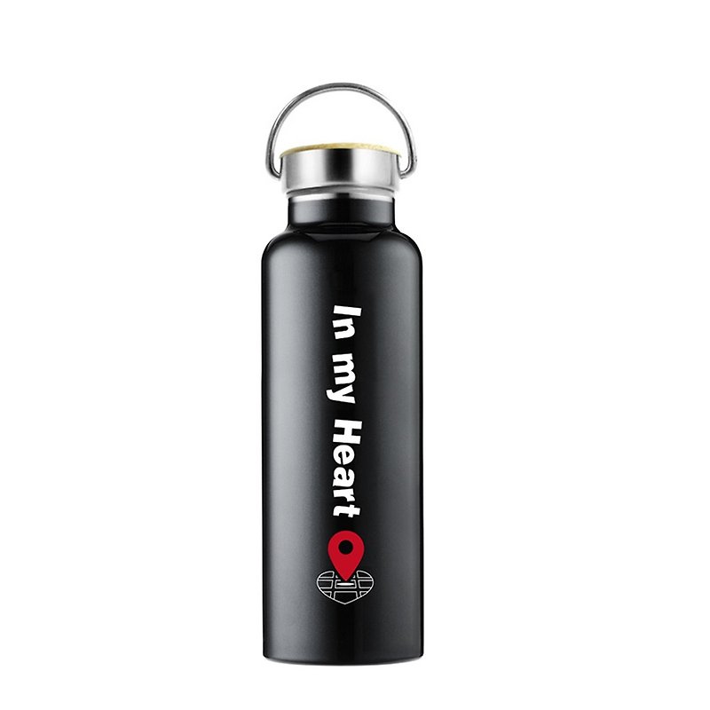 Bamboo cover vacuum sports water bottle series PLUS (in my heart) - Vacuum Flasks - Other Metals Black