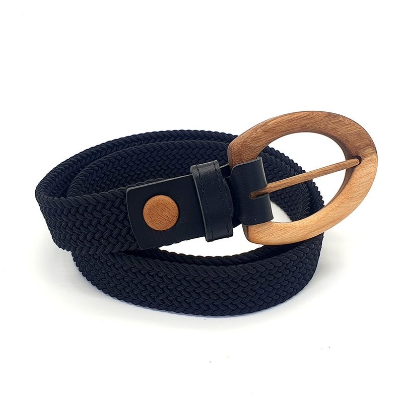 Wood Belt Yellowstone Clever 315 - Walnut Wood Black Braided Cotton Belt - 腰帶/皮帶 - 木頭 黑色
