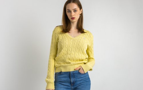 【美品】ロンハーマン コットンニットセーター Lサイズ 近年モデル イエロー Ron Herman ロンハーマン 222080149-1071 California