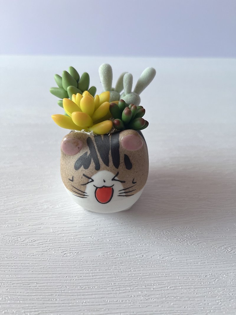 [Simulated Clay Succulent Plant Basin-Cat Style 1] Made to Order - ตกแต่งต้นไม้ - ดินเหนียว หลากหลายสี