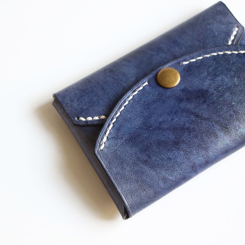 Special hand-dyed leather double curved business card box/cassette - midnight blue - ที่เก็บนามบัตร - หนังแท้ สีน้ำเงิน