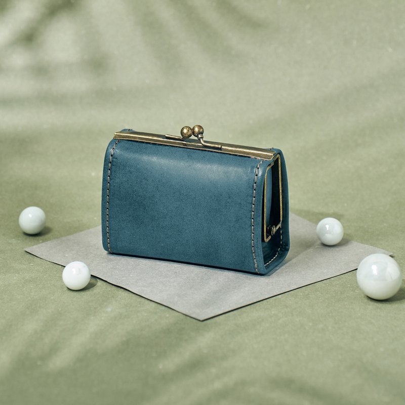 Clasp Carrying Case in Handmade Genuine Leather - Teal - กระเป๋าใส่เหรียญ - หนังแท้ สีน้ำเงิน