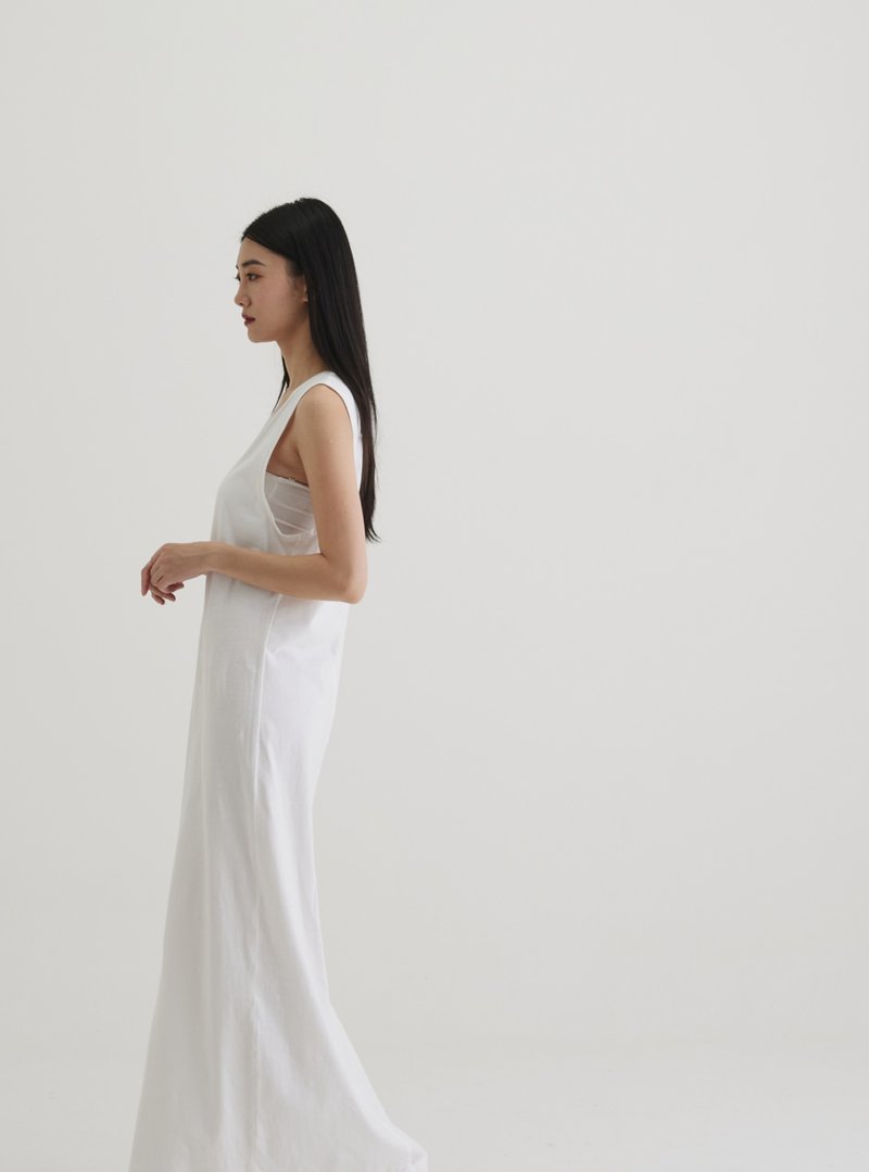 V-neck sleeveless long dress organic cotton white - One Piece Dresses - Cotton & Hemp White