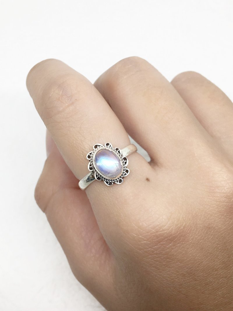 Moonlight stone 925 sterling silver exotic design ring Nepal handmade mosaic production (style 2) - General Rings - Gemstone Blue
