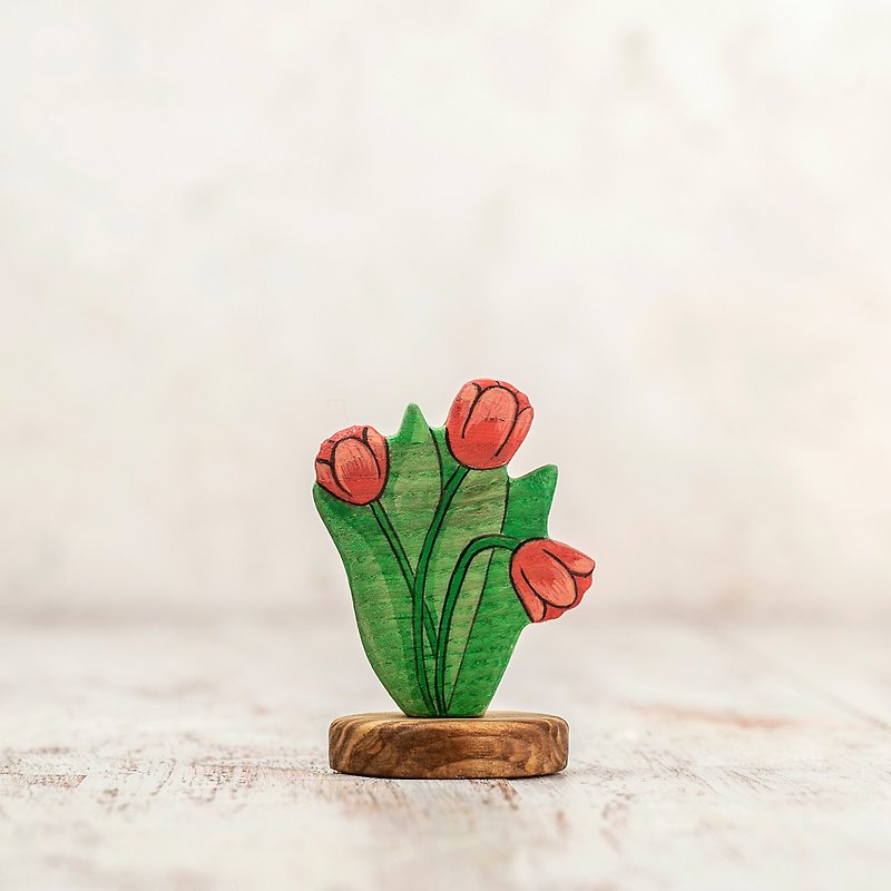 Handcrafted Wooden Tulip Toy - Eco-Friendly, Safe, and Durable - Perfect Gift - ของเล่นเด็ก - ไม้ สีแดง