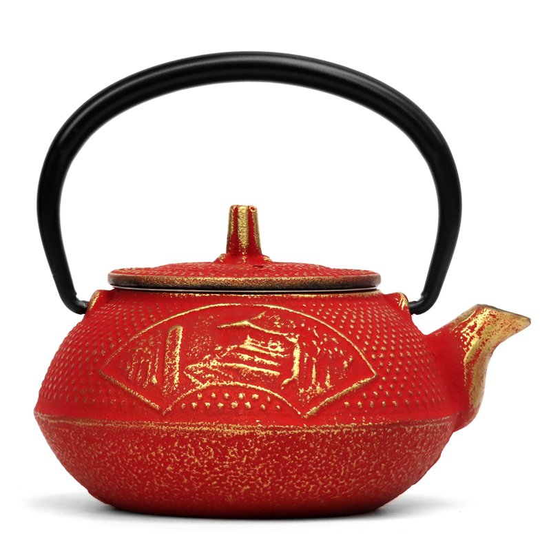 南部鐵器 茶壺 寺廟 金紅色 0.3L 日本製 - 茶壺/茶杯/茶具 - 其他金屬 紅色
