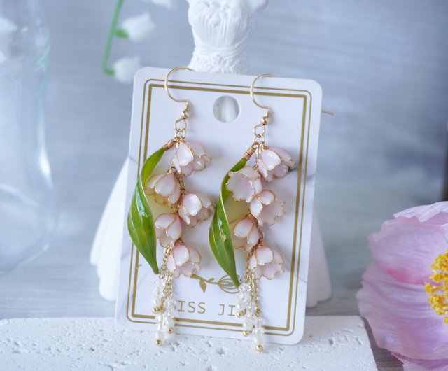 ピンク六弁スズラン】ハンドメイド オリジナル ピアスブロンズレジン