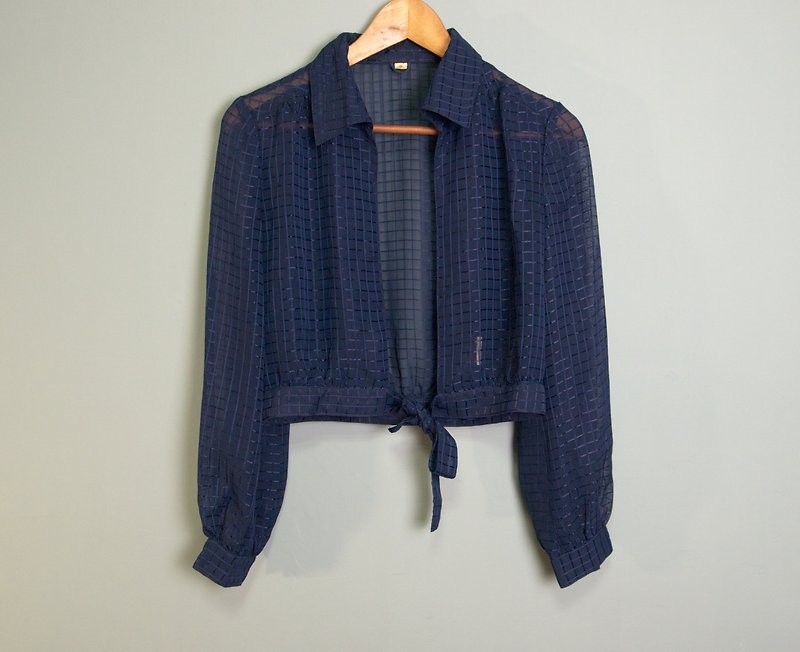 FOAK vintage dark blue lattice skin blouse coat - Women's Casual & Functional Jackets - Other Materials Blue