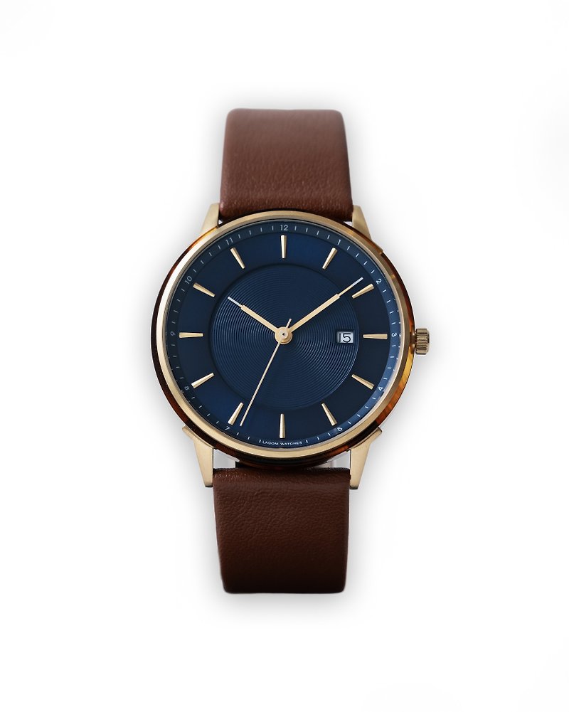 BÖRJA LW-018 金殼深海藍色面啡色皮錶帶 - 男裝錶/中性錶 - 其他金屬 金色