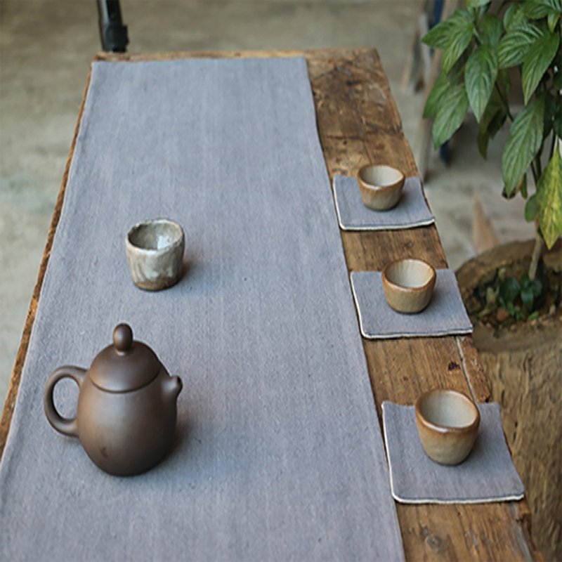 Yishanren | Hand-woven cloth plant grass dyed tea mat handmade double-layer Chinese style simple insulation mat table flag coaster - ผ้ารองโต๊ะ/ของตกแต่ง - ผ้าฝ้าย/ผ้าลินิน 