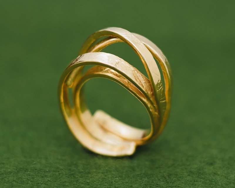 Japanese gold plated ring - Free size ring - Linear band design - Paper chain - แหวนทั่วไป - โลหะ สีทอง