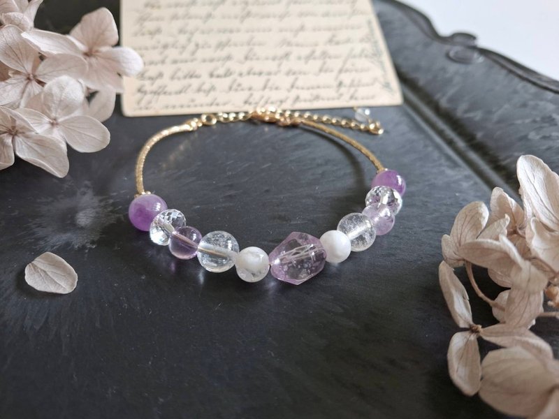 i sea you－Wear Xiaocaihong－Amethyst, white crystal, white snowflake ghost - สร้อยข้อมือ - เครื่องประดับพลอย สีม่วง