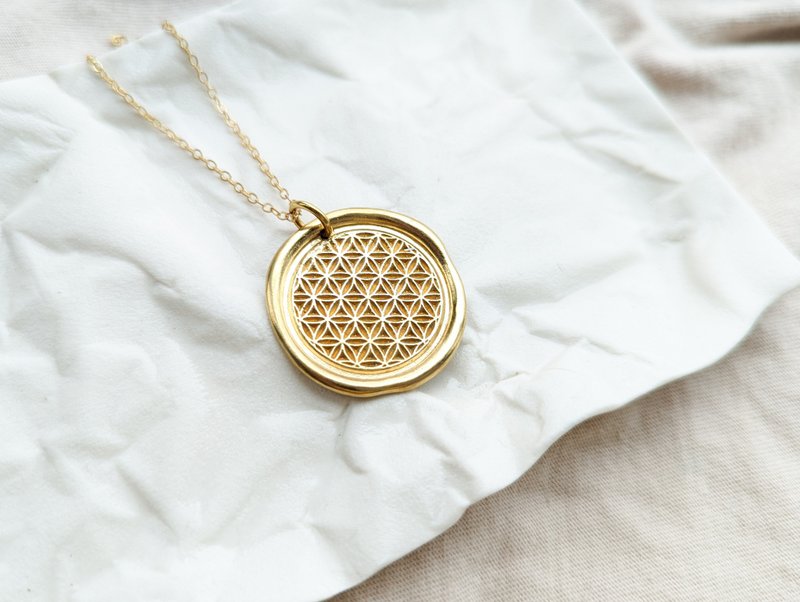 flower of life Bronze necklace sterling silver necklace - Necklaces - Copper & Brass Gold