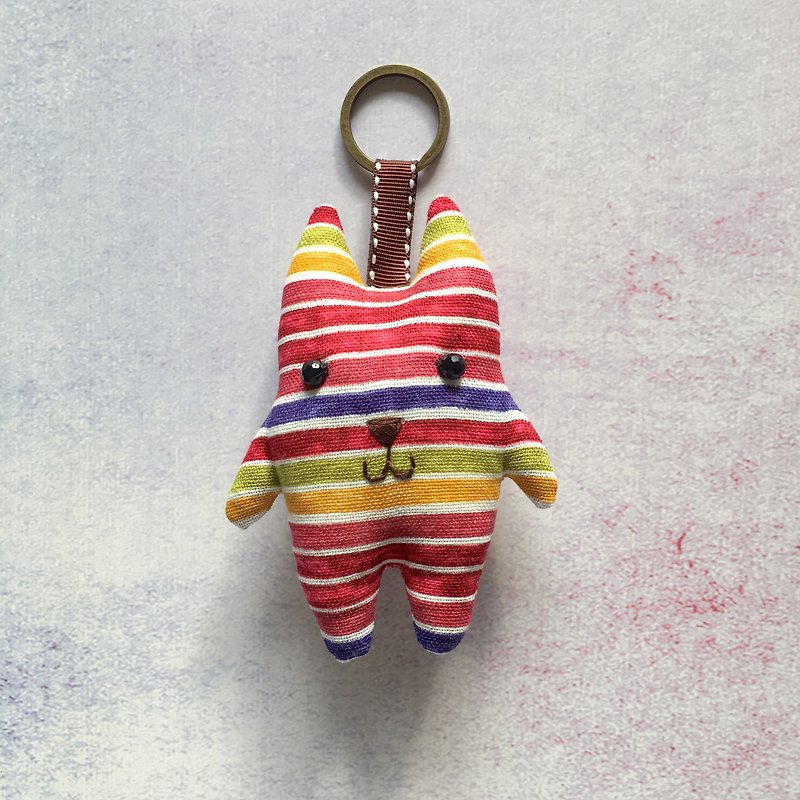 +Colored horizontal stripes + cat key ring - พวงกุญแจ - ผ้าฝ้าย/ผ้าลินิน หลากหลายสี