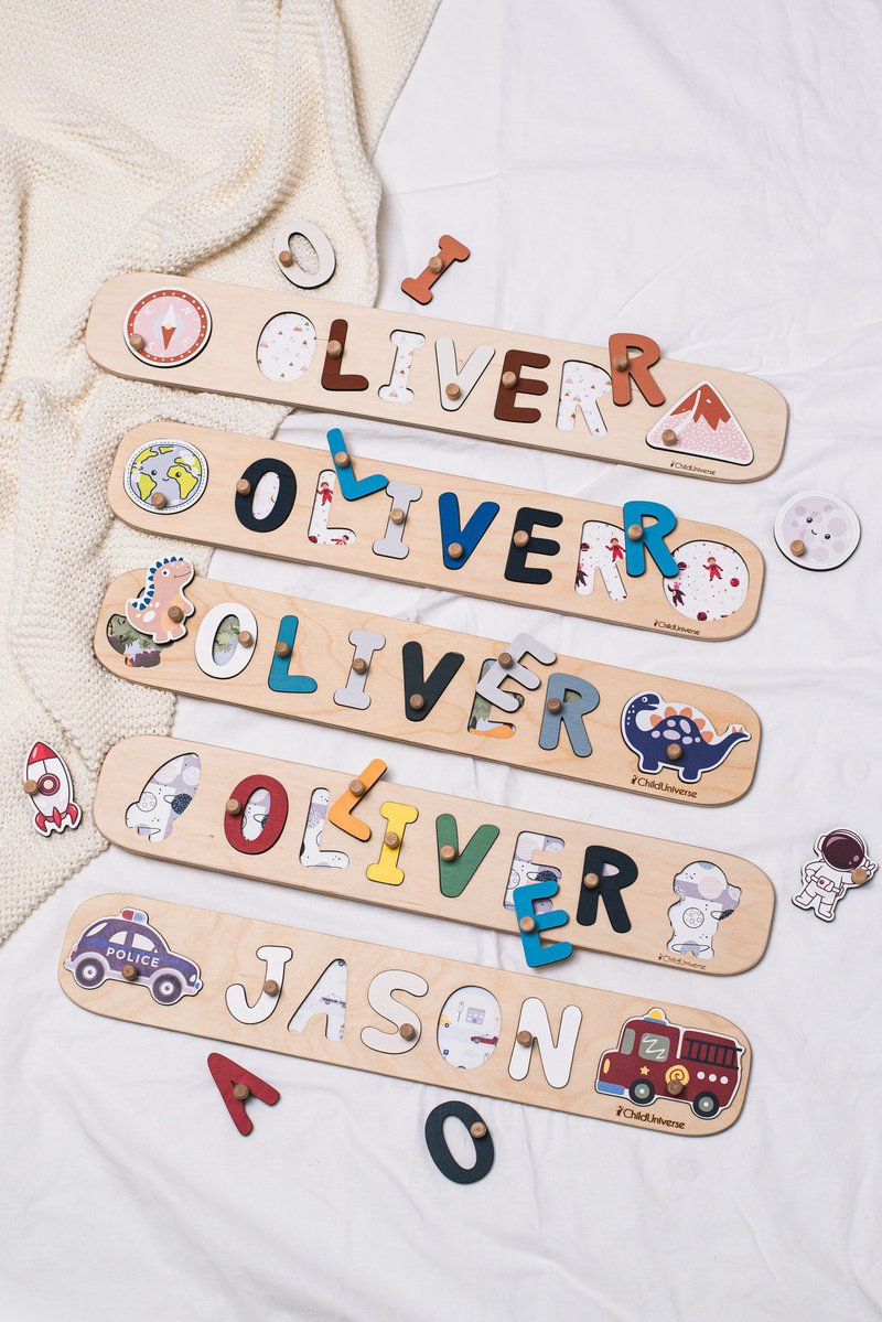 Wooden Name Puzzle, Girl Nursery Decor, Baby Name Gift Montessori - ของเล่นเด็ก - ไม้ หลากหลายสี