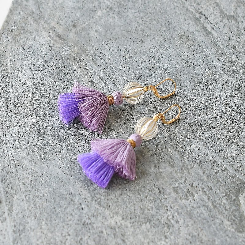 イヤリング/Double tassel earrings /Hydrangea purple - ピアス・イヤリング - その他の素材 パープル