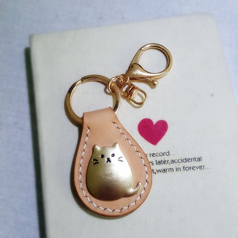 Customized lettering graduation gift cat leather key ring key chain key bag birthday gift - Keychains - Genuine Leather Brown