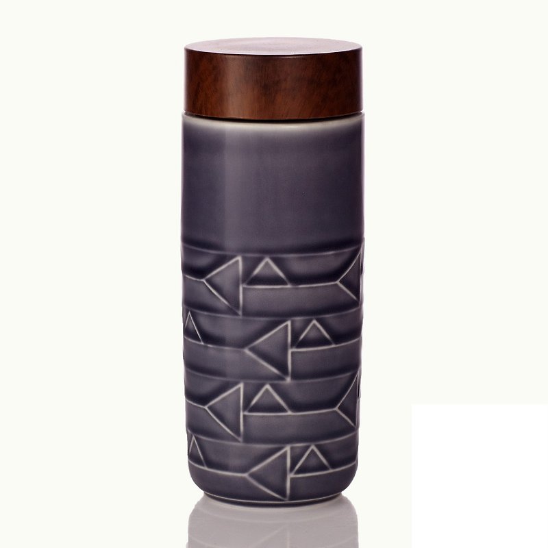 Portable point Stone cup _ lug / large / double layer / blue and gray / lid graining - กระติกน้ำ - เครื่องลายคราม 