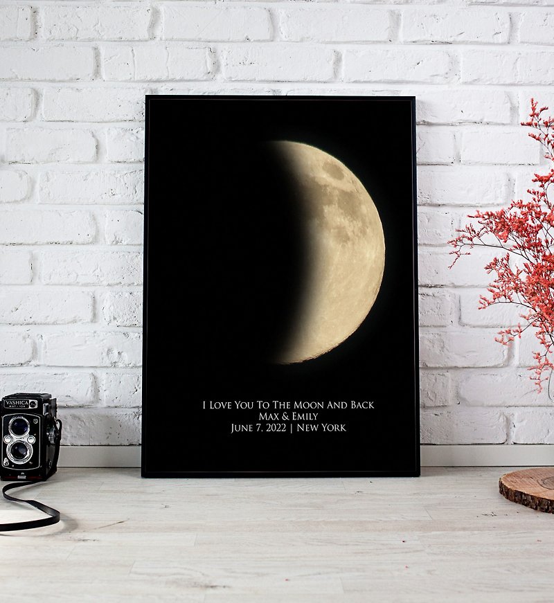 Custom Moon Phase By Date And Location Personalized Anniversary Birthday Gift - Picture Frames - Paper Black