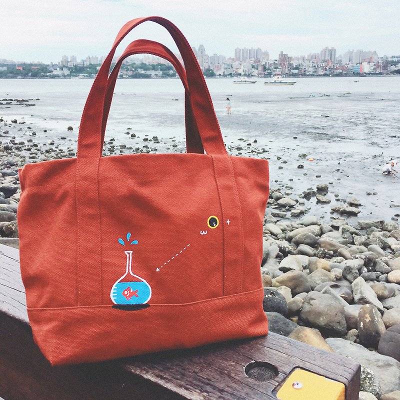 Cat Vision / Small Bag / Lunch Bag - Handbags & Totes - Cotton & Hemp Red