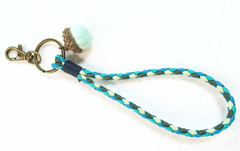 Paris*Le Bonheun. Waxed braided key ring ID holder. lake green - ที่ห้อยกุญแจ - โลหะ สีเขียว