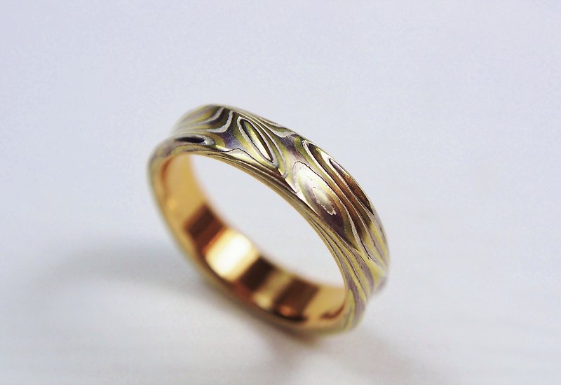 Element47 Jewelry studio~ Karat gold mokume gane wedding ring 16 (18KY / Pd950 / - Couples' Rings - Precious Metals Multicolor