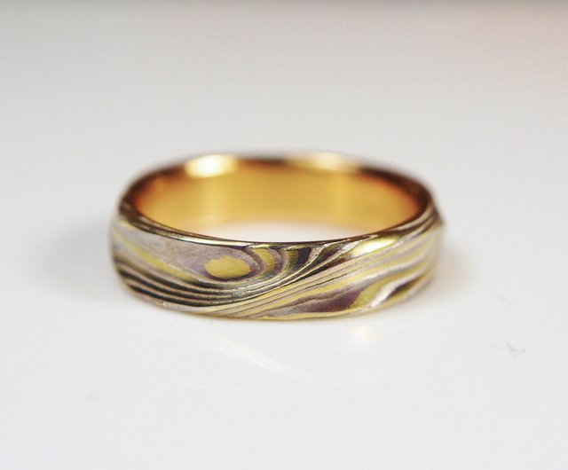 Element47 Jewelry studio~ Karat gold mokume gane wedding ring 16