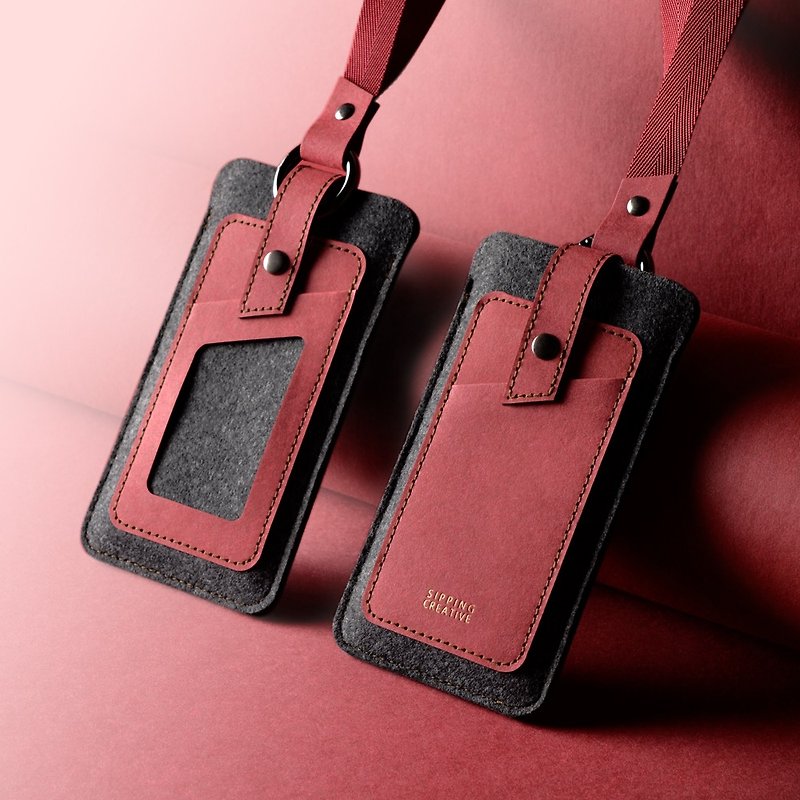 【Pinkoi 獨家】頸掛手機套2入(三色任選)+客製刻字 - 手機殼/手機套 - 其他材質 黑色