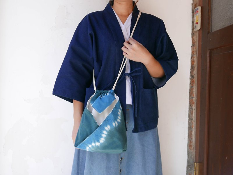 Deep Green Wave | Tie dye Kimono bag Hand bag Shoulder bag - Messenger Bags & Sling Bags - Cotton & Hemp Green