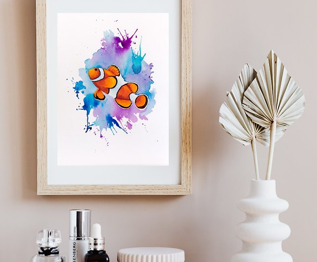 Original Watercolor Clownfish Painting. Fish Drawing. Nursery Wall Art Decor.  - Shop Linnet Art Wall Décor - Pinkoi
