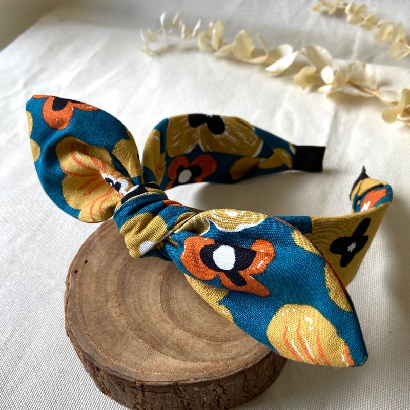 髮箍/兔耳髮箍/花花世界-黃花款 - 髮箍/髮帶 - 棉．麻 多色