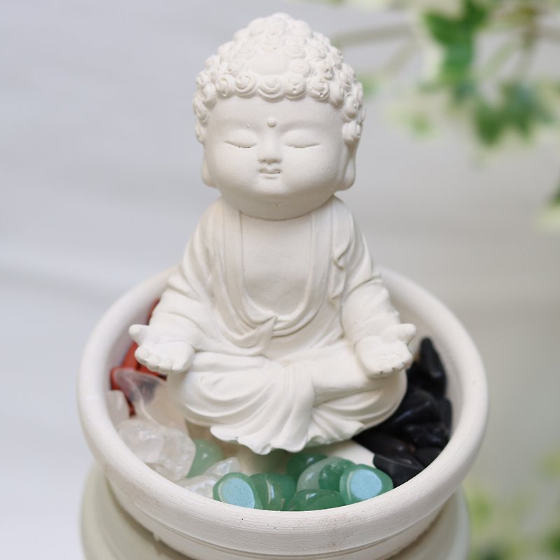 Miniature Small meditation Buddha Calm  small dish holder n five elements stone - ตุ๊กตา - วัสดุอื่นๆ ขาว