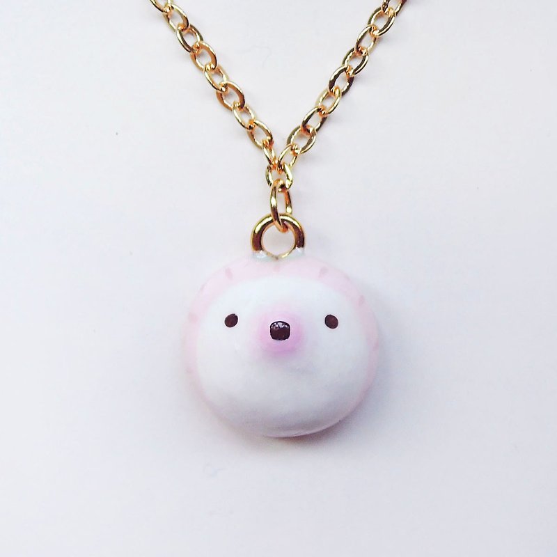 ดินเผา สร้อยคอ สึชมพู - Fairy little animal pink hedgehog handmade cute necklace