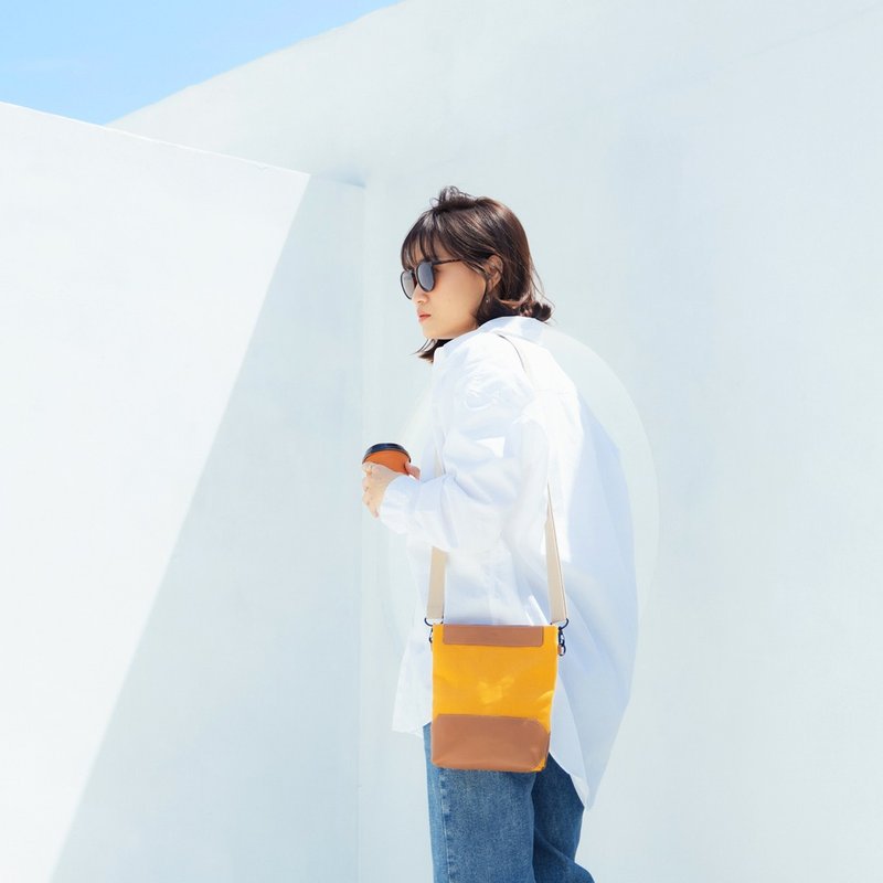 Urban-Crossbody Bag/Accessories Pouch : Tan/Mustard Yellow - 側背包/斜背包 - 棉．麻 黃色