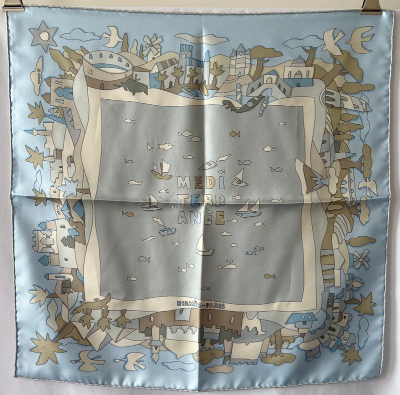 Hermes scarf粉藍色絲巾方巾 日本中古vintage - 絲巾 - 絲．絹 藍色