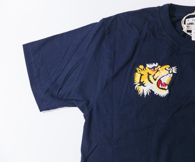 刺繍された日本のTシャツ、虎顔、虎ハンドル、横須賀紺