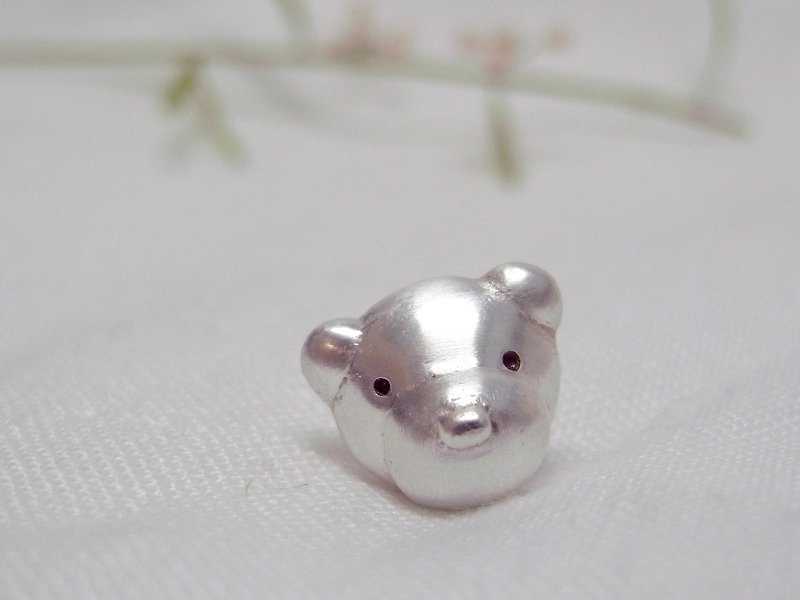 Teddy Bear No.49 Stud Earring--Sterling Silver--Silver Tiny Bear --Cute Bear - Earrings & Clip-ons - Silver Gray
