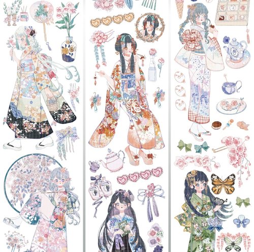 巫女sama事務所 夏日與煙火 和風少女 PET 紙膠帶 貝殼光 10米卷