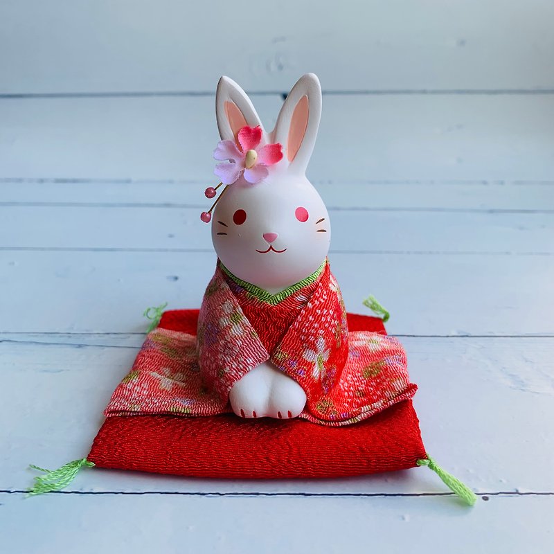 Kinsai Kimono Flower Rabbit - Rabbit Mascot - ของวางตกแต่ง - ดินเผา 