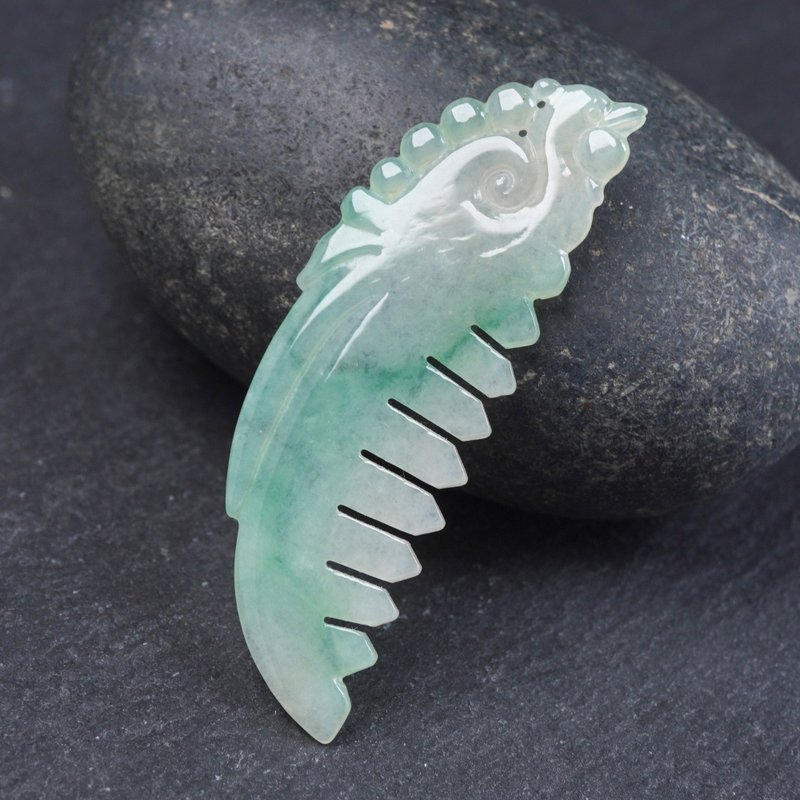 Ice jade comb with floating green flowers | Natural Burmese jade A grade jade | Gift giving - Other - Jade Transparent