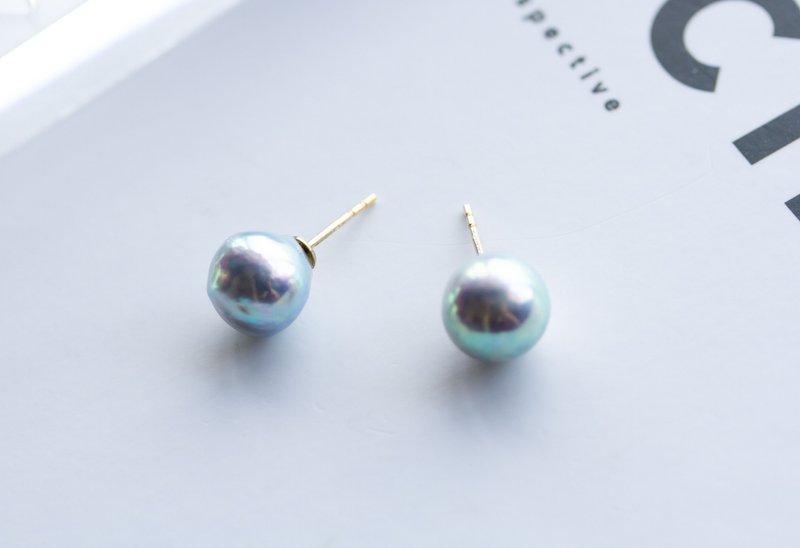 14Kgf バロックあこや真珠 ナチュラルグレー 一粒スタッドピアス Natural Grey Baroque Akoya Pearl Stud Earring - 耳環/耳夾/耳骨夾 - 珍珠 銀色