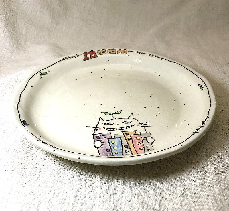 Plate designed cat's town - Plates & Trays - Pottery White