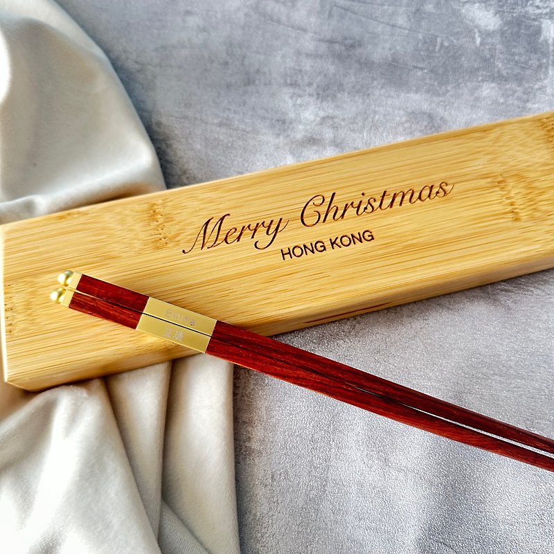 Personalised newlyweds wedding gift engraved chopsticks gift set retirement - Chopsticks - Wood Red